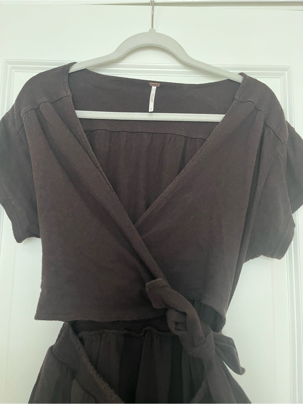 Free People Dark Brown Wrap Romper Mini with Side Tie - Picture 2 of 5
